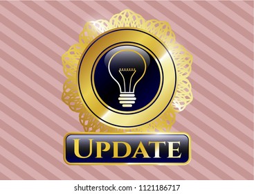  Gold shiny emblem with idea icon and Update text inside
