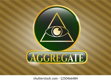  Gold shiny emblem with illuminati pyramid icon and Aggregate text inside