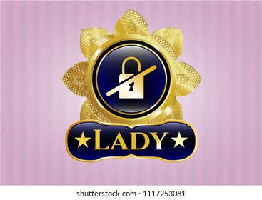  Gold shiny emblem with inaccessible icon and Lady text inside
