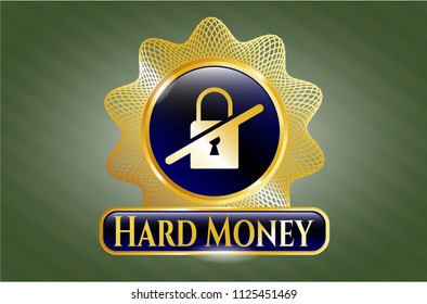  Gold shiny emblem with inaccessible icon and Hard Money text inside