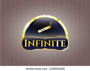  Gold shiny emblem with joint, cigarette icon and Infinite text inside