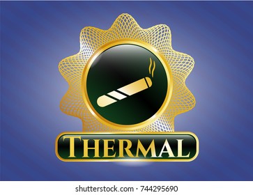  Gold shiny emblem with joint, cigarette icon and Thermal text inside