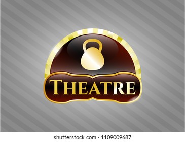   Gold shiny emblem with kettlebell icon and Theatre text inside