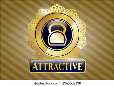  Gold shiny emblem with kettlebell icon and Attractive text inside