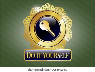  Gold shiny emblem with key icon and Do it yourself text inside
