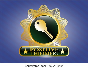  Gold shiny emblem with key icon and Positive Thinking text inside