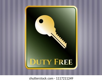  Gold shiny emblem with key icon and Duty Free text inside