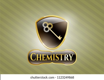  Gold shiny emblem with key icon and Chemistry text inside