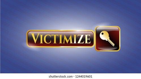  Gold shiny emblem with key icon and Victimize text inside