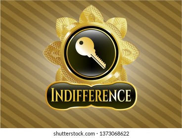  Gold shiny emblem with key icon and Indifference text inside