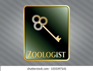  Gold shiny emblem with key icon and Zoologist text inside