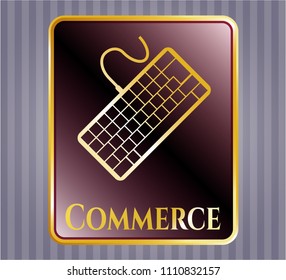  Gold shiny emblem with keyboard icon and Commerce text inside