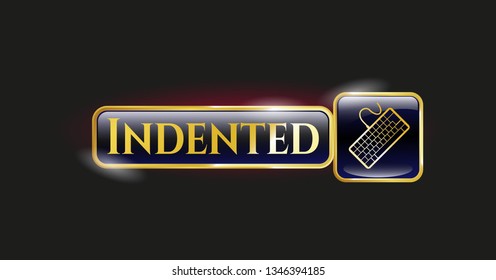  Gold shiny emblem with keyboard icon and Indented text inside