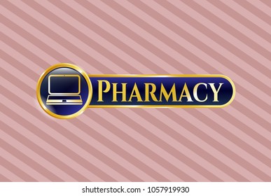  Gold shiny emblem with laptop icon and Pharmacy text inside