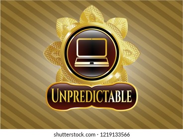  Gold shiny emblem with laptop icon and Unpredictable text inside