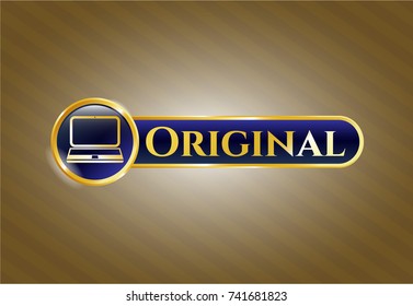  Gold shiny emblem with laptop icon and Original text inside