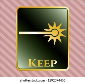  Gold shiny emblem with laser icon and Keep text inside