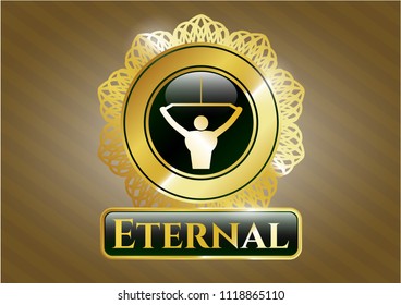  Gold shiny emblem with lat pull down, exercise icon and Eternal text inside