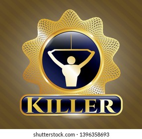  Gold shiny emblem with lat pull down, exercise icon and Killer text inside