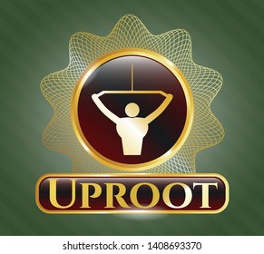  Gold shiny emblem with lat pull down, exercise icon and Uproot text inside