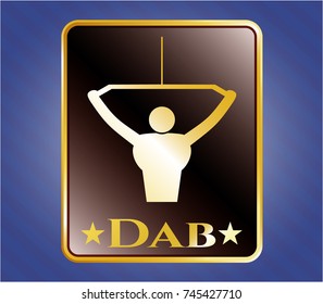  Gold shiny emblem with lat pull down, exercise icon and Dab text inside
