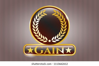  Gold shiny emblem with laurel wreath icon and Gain text inside