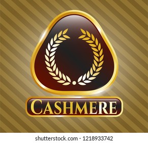 Gold shiny emblem with laurel wreath icon and Cashmere text inside