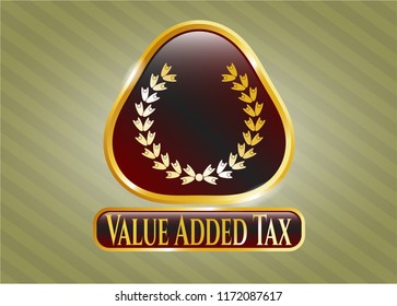  Gold shiny emblem with leaf crown icon and Value Added Tax text inside