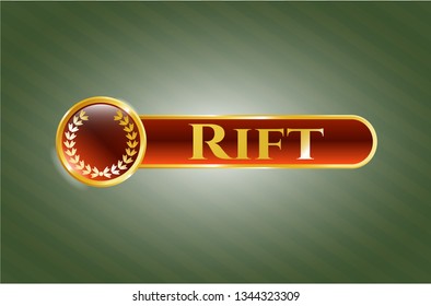  Gold shiny emblem with leaf crown icon and Rift text inside