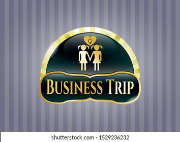  Gold shiny emblem with lesbian love icon and Business Trip text inside