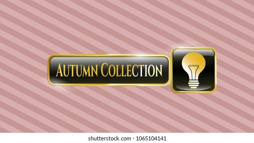  Gold shiny emblem with light bulb icon and Autumn Collection text inside