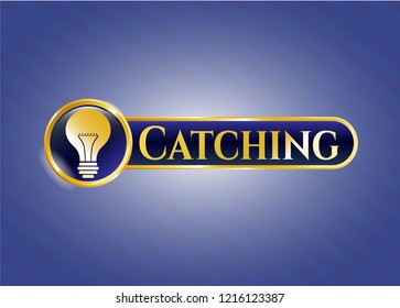  Gold shiny emblem with light bulb icon and Catching text inside