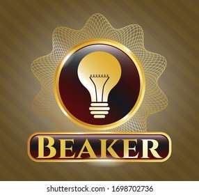  Gold shiny emblem with light bulb icon and Beaker text inside
