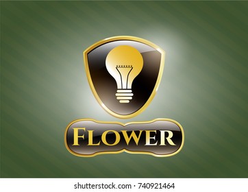  Gold shiny emblem with light bulb icon and Flower text inside