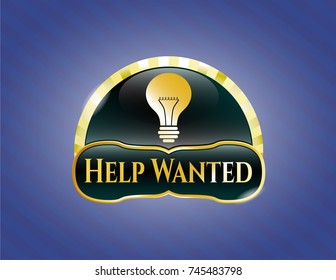  Gold shiny emblem with light bulb icon and Help Wanted text inside
