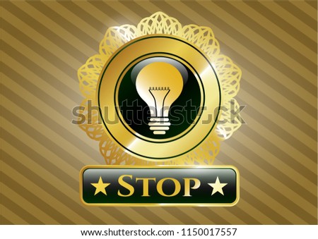  Gold shiny emblem with light bulb icon and Stop text inside