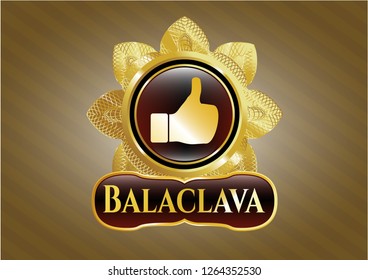  Gold shiny emblem with like icon and Balaclava text inside
