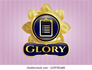  Gold shiny emblem with list icon and Glory text inside