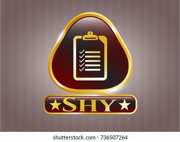  Gold shiny emblem with list icon and Shy text inside