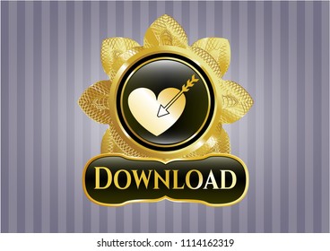  Gold shiny emblem with love icon and Download text inside