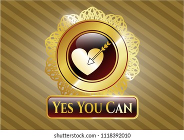  Gold shiny emblem with love icon and Yes You Can text inside
