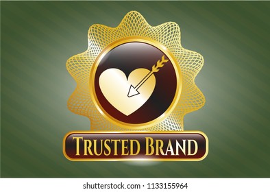  Gold shiny emblem with love icon and Trusted Brand text inside