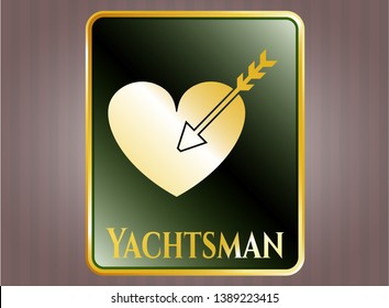  Gold shiny emblem with love icon and Yachtsman text inside
