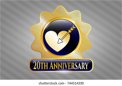  Gold shiny emblem with love icon and 20th Anniversary text inside