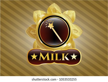  Gold shiny emblem with magic stick icon and Milk text inside