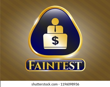  Gold shiny emblem with man working on computer icon and Faintest text inside