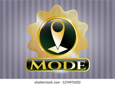  Gold shiny emblem with map pointer icon and Mode text inside