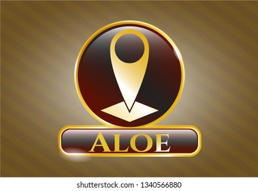  Gold shiny emblem with map pointer icon and Aloe text inside