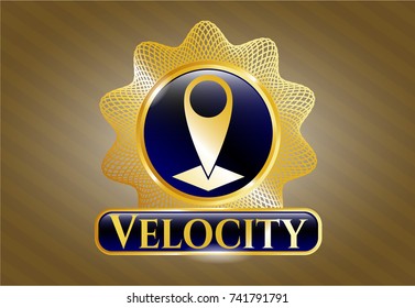  Gold shiny emblem with map pointer icon and Velocity text inside