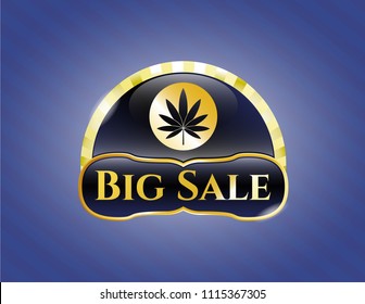  Gold shiny emblem with marijuana leaf icon and Big Sale text inside